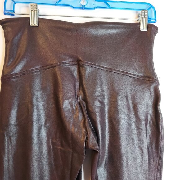 Spanx Leggings Women's XL Black w Purple Base Pull On Faux Leather Wide Waist - Picture 5 of 10